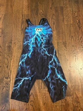 TYR Blue & Black Lightning Performance One-Piece Swimsuit